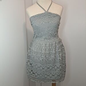 TOBI Gray Eyelet Halter Dress. Size Medium